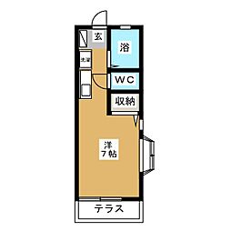 ブライトII 1階ワンルームの間取り
