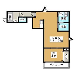 エクレール松ヶ枝 2階1LDKの間取り