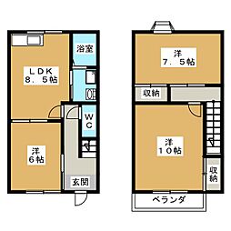 ハイヴィレッジＢ 1階3DKの間取り