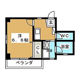マ・シャンブル 1Kの間取図画像