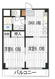 エクレール東林間2番館 2DKの間取図画像