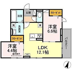 イーリスコート大和中央 2LDKの間取図画像