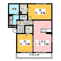 ベルシャイン厚木2 2LDKの間取図画像