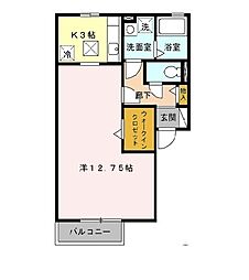 フォンティーヌA 1Kの間取図画像