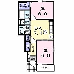 グリシーヌガーデンA 2DKの間取図画像