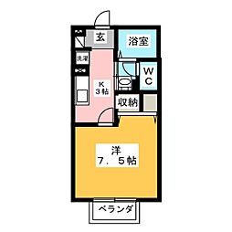 カーサリヴェール1 1Kの間取図画像