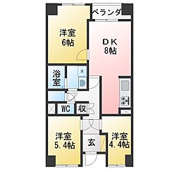 本厚木ハイツB棟 3DKの間取図画像