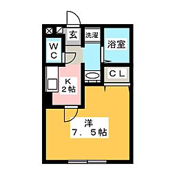 リヴェールS2 1Kの間取図画像