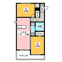 カサブランカ 2LDKの間取図画像