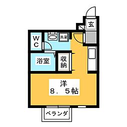 AEMIハイツ ワンルームの間取図画像