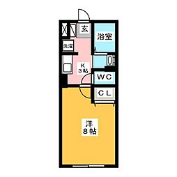 リヴェールS2 1Kの間取図画像