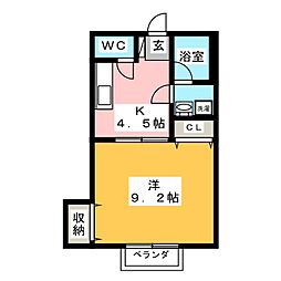 ドゥエフェリーチェ 1Kの間取図画像