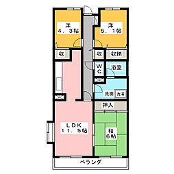 グランベル本厚木 3LDKの間取図画像