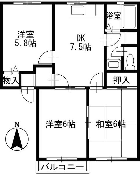 アリュミエールB 102｜東京都小金井市貫井南町1丁目(賃貸アパート3DK・1階・53.00㎡)の写真 その2