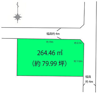 区画図：約79.99坪の角地。