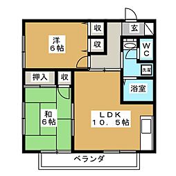 パークハイツ花伊B棟 2階2LDKの間取り