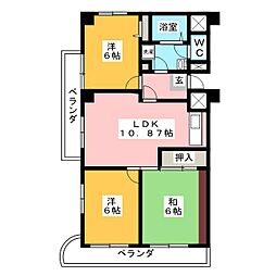 フローラル松戸 5階3LDKの間取り