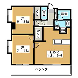 アーク松戸レジデンス 2階2LDKの間取り