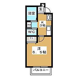 キャメル松戸岩瀬 2階1Kの間取り
