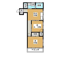 メゾンキノモト 2階2DKの間取り