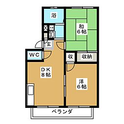 クレール相模台 1階2DKの間取り