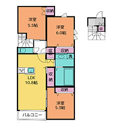 メゾンクレール日暮　South 2階3LDKの間取り