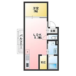くぬぎ山3階建共同住宅 1Kの間取図画像