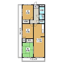 関第一ビル 3LDKの間取図画像