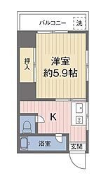 恩田ハイツ 2階1Kの間取り