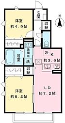 グランドール若松2 2LDKの間取図画像