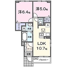 スカイ 1階2LDKの間取り