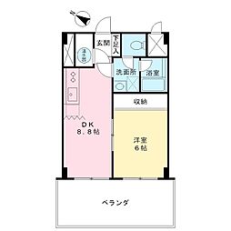 シャルム第二聖蹟桜ヶ丘 1DKの間取図画像