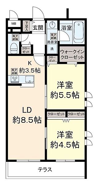 京王ラフィネ橋本テラス 101｜神奈川県相模原市緑区東橋本２丁目(賃貸マンション2LDK・1階・55.14㎡)の写真 その2