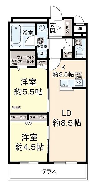 京王ラフィネ橋本テラス 102｜神奈川県相模原市緑区東橋本２丁目(賃貸マンション2LDK・1階・55.02㎡)の写真 その2