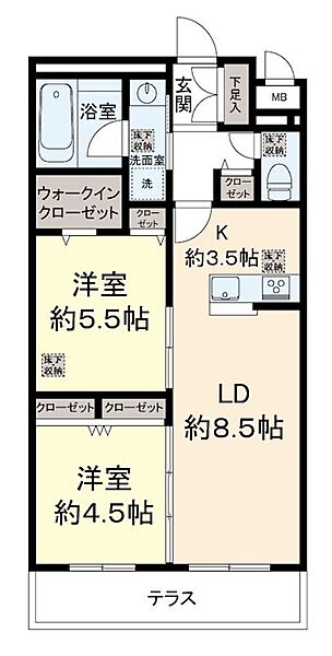 京王ラフィネ橋本テラス 106｜神奈川県相模原市緑区東橋本２丁目(賃貸マンション2LDK・1階・55.11㎡)の写真 その2