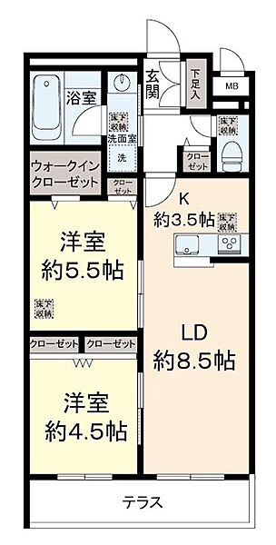 京王ラフィネ橋本テラス 107｜神奈川県相模原市緑区東橋本２丁目(賃貸マンション2LDK・1階・55.11㎡)の写真 その2