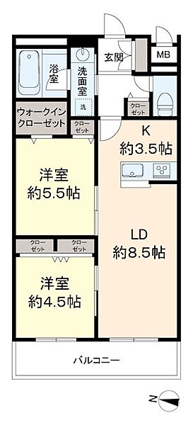 京王ラフィネ橋本テラス 206｜神奈川県相模原市緑区東橋本２丁目(賃貸マンション2LDK・2階・55.11㎡)の写真 その2