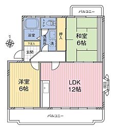 パレ・シャローム 2LDKの間取図画像