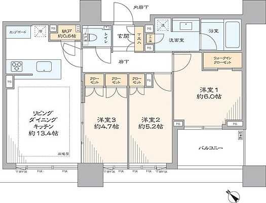 間取り グランドミレーニア 23階/2306