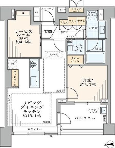 専有面積約52.26m2・1SLDKの間取りのお部屋です。ユナイテッドアローズ社が監修リノベーションを施した上質なお住まいです。