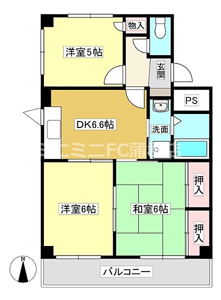 PRIUS 301｜愛知県蒲郡市竹谷町東作間(賃貸アパート3DK・3階・53.60㎡)の写真 その2