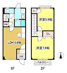 グリーンハイツ大知柄A 2LDKの間取図画像