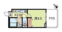 朱雀館 1Kの間取図画像