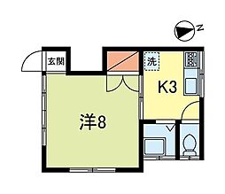 尾崎荘 1Kの間取図画像
