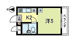 ドエル梅里 1Kの間取図画像