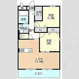 今池2丁目マンション 3階2LDKの間取り