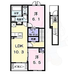 カーサ・セレーノ 2階2LDKの間取り