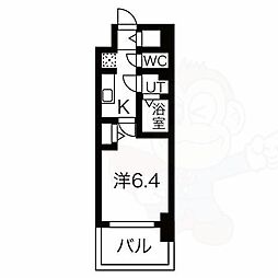 名古屋市営鶴舞線 大須観音駅 徒歩13分の賃貸マンション 2階1Kの間取り