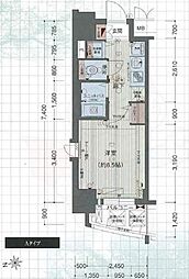 プレサンス金山グリーンパークス 10階ワンルームの間取り