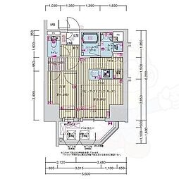 名古屋市営鶴舞線 丸の内駅 徒歩8分の賃貸マンション 14階1LDKの間取り